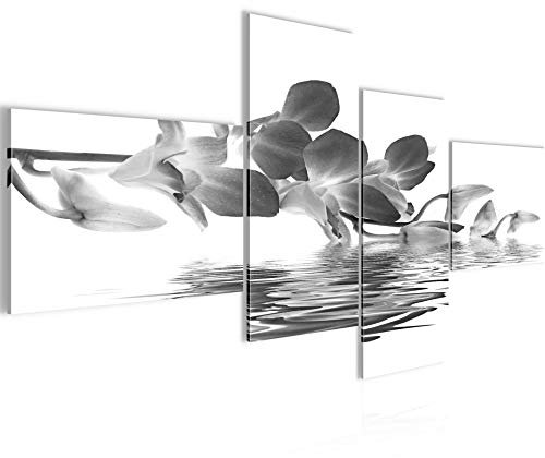 Runa Art Fleurs Orchidée Impression Moderne - Tableau Decoration Murale L'Eau Noir Et Blanc 4 Parties 200042c