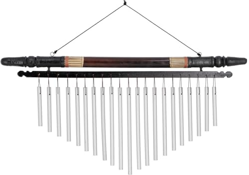 Aluminium Klangspiel, dekoratives Windspiel mit Bambus, Variante 10 | Länge der Klangstäbe: 8-22 cm, ideal für Garten und Balkon, beruhigende Klänge