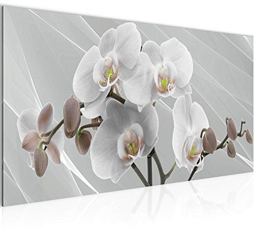 Runa Art Wandbild Blumen Orchidee 1 Teilig 100 x 40 cm Modern Bild auf Vlies Leinwand Abstrakt Wohnzimmer Grau Rosa 203012c