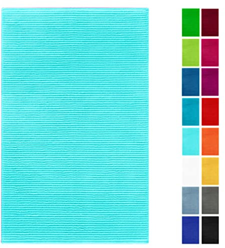 Lashuma Maschinenwaschbar Badezimmerteppich weich Vorleger Türkis Linz, Badvorleger 50x80 cm Frottee