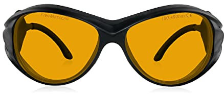 FREEMASCOT Professionelle Laser-Schutzbrille mit Wellenlänge OD 6+ 190nm-490nm UV & Blau Light für 405 nm, 445 nm, 450 nm, 473 nm Laser (Style 2)