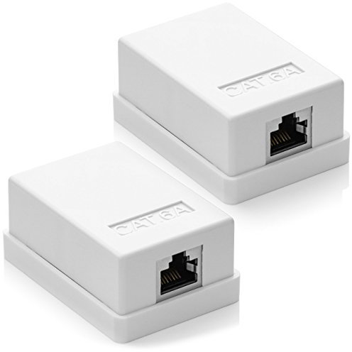 deleyCON 2x Prise Réseau CAT 6a 1x Prise RJ45 FTP Blindé Montage Mural Ethernet 10 Gbit LAN Câble de Brassage Câble D'installation - Blanc