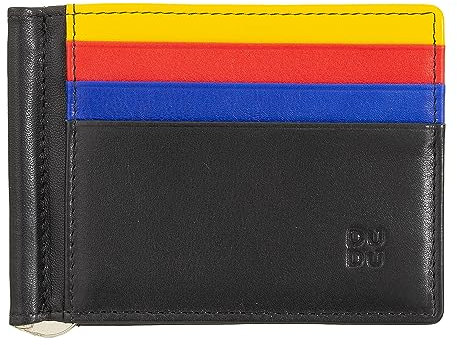 DUDU Portafoglio Uomo con Fermasoldi in Pelle Porta Carte di Credito Clip Banconote Sottile Porta Tessere Nero