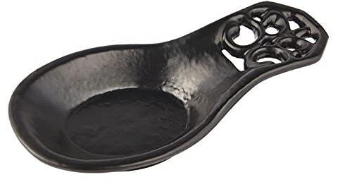 JOGREFUL Spoon Rest, Cast Iron Spoon Holder for Cooking/Stove Top/Kitchen Counter, Heat-Resistant Utensil Rest for Spoons/Ladles/Tongs, Housewarming Vintage Decor, Classic Style, Black
