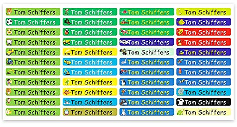 INDIGOS UG - Namensaufkleber Kinder Schule - 49x7 mm - personalisierbar - MIX Jungen - 88 Sticker - Kindergarten - Stifte, Federmappe, Lineale Schule KITA Kinder Kindergarten