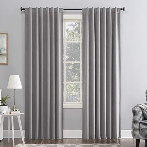 SUN ZERO Hampshire Vorhang, Samt, geräuschreduzierend, Thermo-Verdunkelung, 127 x 213 cm, Grau
