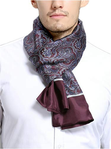Prettystern Herrenschal langer elegant 2-lagig klassisch business festlich Seidenschal Weinrot Violett Paisley M10
