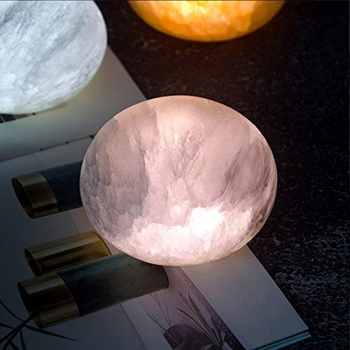 MIYA LIFE Lampada in selenite intagliata a mano, ricaricabile, in cristallo di selenite, luce con dimmer (bianco/caldo/giallo), per la guarigione della camera da letto, luce di cristallo naturale (1