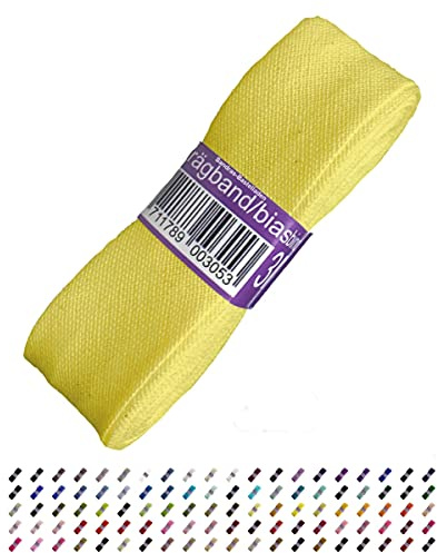 Sandras-Bastelladen Schrägband/Einfassband Baumwolle Uni gefalzt 3m x 20mm 644-Hellgelb
