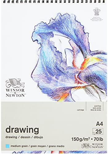 Winsor & Newton 6691006 Zeichenpapier im Spiralblock - 25 Blatt DIN A4, 150g/m², mittlere Körnung, natürliches Weiß, säurefrei, Alterungsbeständig, Ideal für Bleistift, Buntstift, Pastell und Kohle