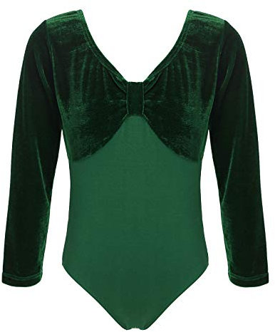 inhzoy Kinder Mädchen Ballett Trikot Langarm Ballett Body Anzug Leotard Tanzbody Turnanzug Samt Overall Top für Ballett Gymnastik Training Dancewear Grün 122-128