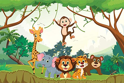 Muralo Vlies Fototapete 312 x 219 Lustige Dschungel Tiere Tapete Kinder Spaß Spielen Fantasie Kinderzimmer Kinderstube Wandbilder XXL Wand Br. 312 cm x Hö. 219 cm