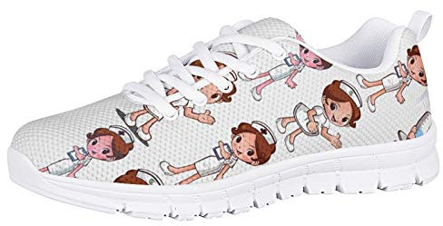 HUGS IDEA Baskets Classiques Chaussures De Sport Baskets Chaussures De Course InfirmièRe De Bande DessinéE Blanc Briquet Quotidien en Maille AthléTique Gym Baskets Respirant EU 38