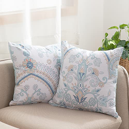 ATsense 2er Set Kissenbezug 80 x 80 cm, 2 Stück - 100% Baumwolle, Blue und Weiß Doppelseitige Kopfkissenbezug mit Reißverschluss, ÖkoTex - Superweicher Premium und Hypoallergen Kissenhülle(Paisley)
