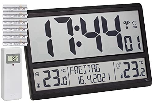 TFA Dostmann Digitale XL Wanduhr, 60.4521.01 (Schwarz mit Batterien)
