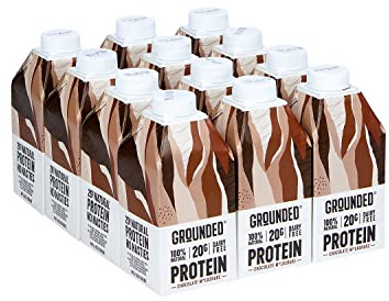 GROUNDED Vegan Protein Shakes (12 x 490ml Chocolate Protein Shakes) - 20g Vegan Protein Per Drink, Nature Made, Dairy Free, Gluten Free Nutrition In Every Bottle - 100% Recyclable Packaging