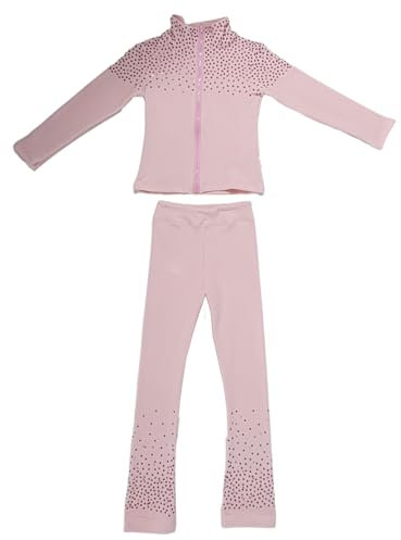 LIUHUO Eiskunstlauf-Hose, Jacken-Set, für Mädchen und Damen, bequeme Trainingskleidung, Skating-Mantel mit Kristallen, Pink, Small
