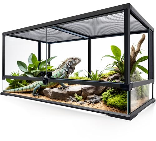NEPTONION 48 Gallonen professionelles Glasterrarium 90cm x 45cm x 45cm, langlebiger Reptilien-Lebensraumtank, mit hitzebeständigem Rahmen aus Aluminiumlegierung