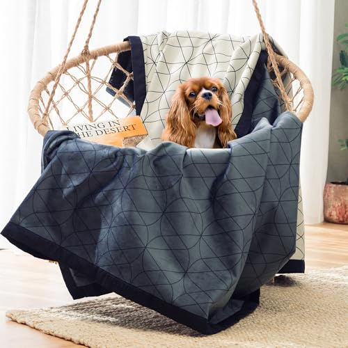 Victoria Orton 100% Waterproof Blanket for Bed - Large, Soft Pet Throw for Couches & Sofas - 48x 60 - Reversible, Washable - Leak Proof Bed Cover For Dogs, Pets & People (Throw - Blue, White)