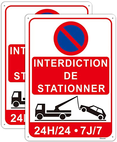 2 Pièces Panneau Interdiction de Stationner 35x25cm Stationnement Interdit 24H/24 7J/7 Aluminium Panneaux d'avertissement de Protection UV, pour Les Zones extérieures et intérieures