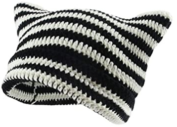 GGOOB Damen Mütze Katze Beanie Vintage Beanies Frauen Fuchs Hut Grunge Accessoires Slouchy Beanies für Frauen, Weiß/Schwarz, Einheitsgröße