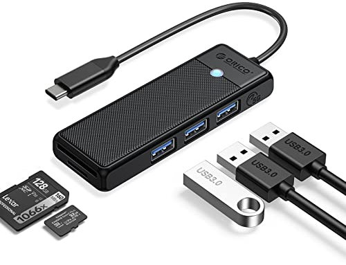 USB 3.0 Hub, ORICO USB Hub with SD/TF Card Reader, 3 USB 3.0 Ports,USB Splitter USB Expander for Laptop, Xbox, Flash Drive, HDD, Console, Printer, Camera,Keyborad, Mouse(0.15M,Black)