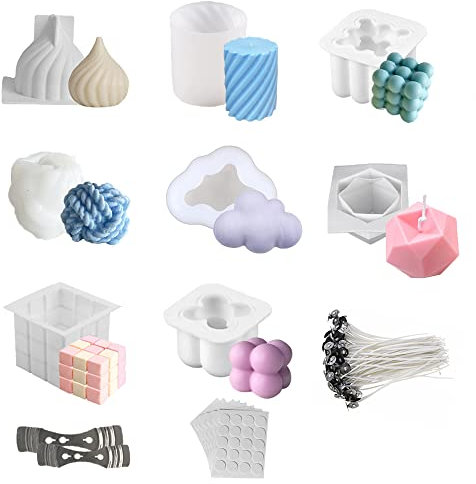 Molde de Silicona para Velas,8Pcs Moldes de Velas 3D,Molde de Vela Artesanal Hecho a Mano,Vela Molde de Silicona 3D,Molde de Vela de Plástico para Bricolaje (E)