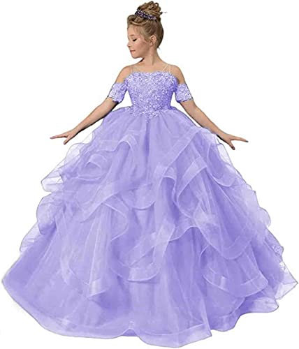 TSxuelian Vestidos de niña de flores con tirantes delgados, apliques de encaje, vestido de fiesta de graduación, vestidos de baile para niños, Lila, 3 años