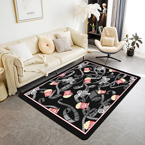Fußmatte für den Innenbereich, Kino-Poster, dekorativer Teppich, für Popcorn-Filmabend, Filmstars, rot, schwarz, Wohnzimmerteppich, altmodisch, Heimdekoration, 120 x 150 cm