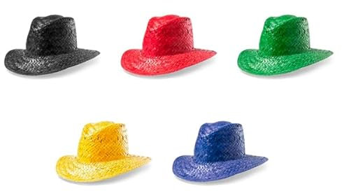 DISOK Lote 25 Sombreros de Paja Colour. Complementos para bodas y fiestas. Bodas, eventos. (Rojo)