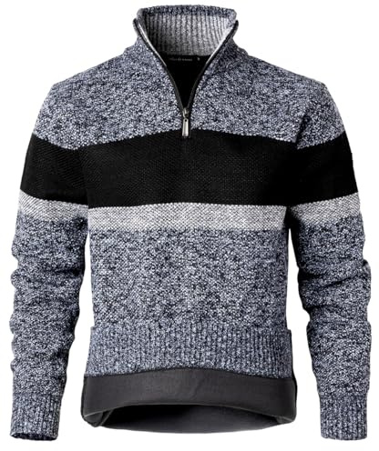 Harbrosrce Herren 1/4 Zip Strickpullover Langarm Stehkragen Winterpulli Pullover Fleece Gefüttert Arbeitspullover Farbverlauf Sweatshirt mit Reißverschluss