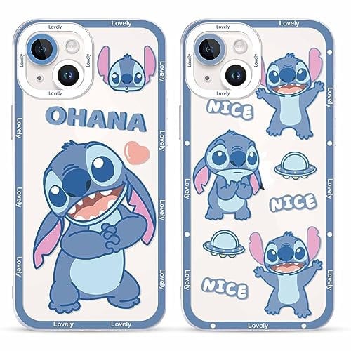 2 Pack Cute Cartoon Cases for iPhone 14 Plus Case 6.7,Kawaii Character Anime Girly Stitch Phone Case for Women Girls Boys Kids,Fun Clear Soft TPU Cover Shockproof Protective Funda for iPhone 14 Plus