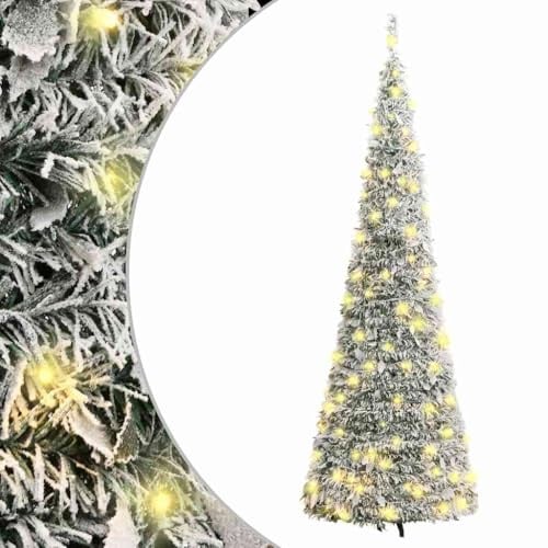 vidaXL Árbol de Navidad Artificial Desplegable, Adorno Navideño con Nieve 50 LED Soporte, Árbol Iluminado, Luces Decorativas de Navidad, 120 cm