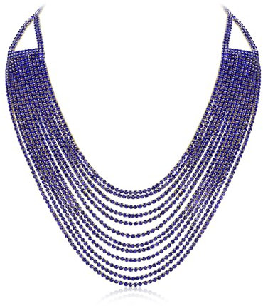 EVER FAITH Mehrschichtige klobige Halskette, Glitter Blau Gold-Ton Strass Wasserfall Mehrstrang Multi-Strand Ketten Statement Lätzchen Halskette lange Kette Modeschmuck