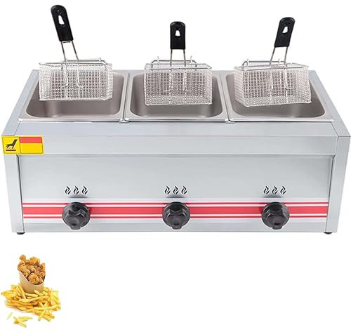 Friggitrice a Gas Professionale, Friggitrice a Gas 10L/20L/30L, Friggitrice per Patatine di Pollo in Acciaio Inossidabile per Ristorante Commerciale Cucina Domestica,Triplecylinder10L+10L+10L