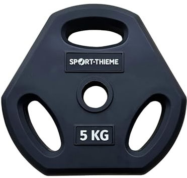 Sport-Thieme Hantelscheibe PU für Pumpset | unempfindlich gegen Schläge, Abrieb und Kratzer | 3 Grifflöcher | Gusseisen | Polyurethan Ummantelung