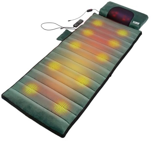 eZwell 3-in-1 Massage Remedy System Mattress by Yawn Air - Vibrational, Shiatsu and Infrared Heat Therapy – Detachable Ergonomic Pillow - 10 Vibrational Motors – 6 Shiatsu Nodes - Memory Foam