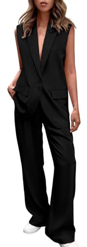 EMATOP angebote Business Outfit Damen Elegant Lang Hosenanzug Zweiteiler Sommer Blazer Weste und Hose Anzug Set Sportlich Einfarbig Tracksuit Casual Lose Longblazer Anzughose Streetwear