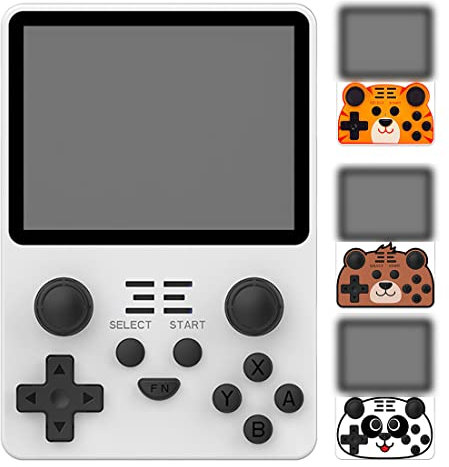 RGB20S 16G Handheld Spielkonsole, Retro Konsole, Quelloffenes Arkos-System auf Basis von Linux, 16G+32G 10,000 Spiele integriert, Inklusive Tieraufkleber (Weiß)