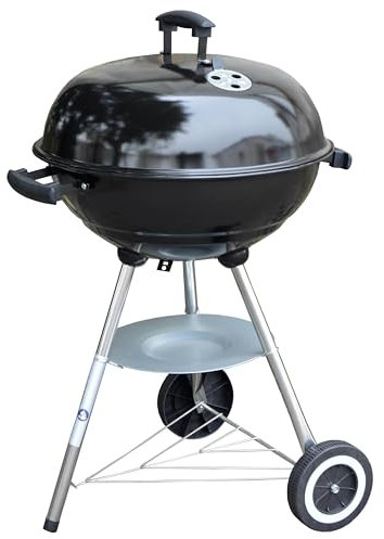 Panana Portable Kettle Charcoal Barbecue, Black Outdoor Picnic Camping Cooking BBQ Grill with Lid and Wheels