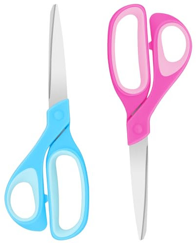 Vutyvve Linkshänder-Schere, 22,9 cm, Edelstahl, Linkshänderschere mit weichem Griff, für Zuhause, Schule, Büro, Rosa/Himmelblau, 2 Stück