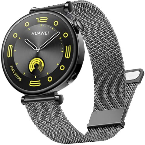 DEALELE Strap Compatible with Huawei Watch GT4 41mm / Garmin Venu 3S / Forerunner 265S/255S / Fossil Women's Gen 6, 18mm Stainless steel Metal Milanese Mesh Replacement Bands for Women Men, Gun grey