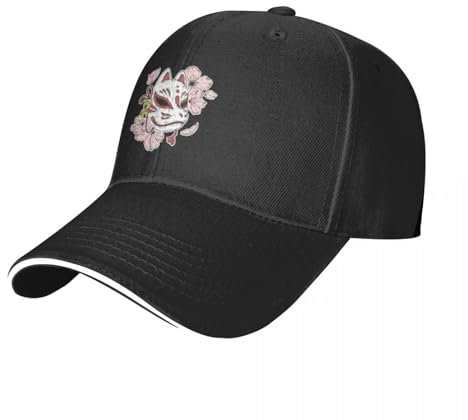 ENWIND Baseballmütze Japanische Kitsune und Sakura Blume Cap Baseballmütze Rugby Herren Wintermütze Damen Retro Outdoor Freizeit Dad Hat Für Herren Damen Geschenk