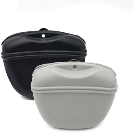 LICQIC Silicone Dog Food Bags, Magnetic Silicone Dog Food Bags for Taking Pets for Walking and Outdoor Training (2Pcs, Black + Grey)