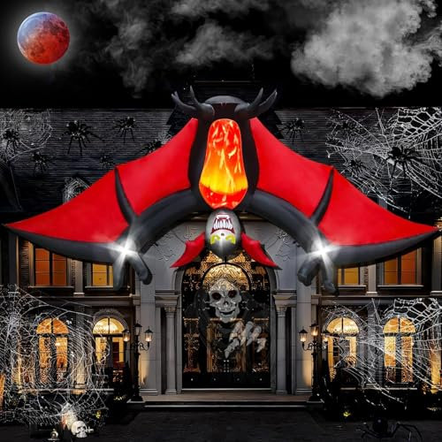 Kalolary 11 FT Halloween Décoration Gonflable Chauve-Souris Suspendue, Décorations d'Halloween Décoration de Jardin Gonflable avec Lumière Intégrée pour Arbre Cour Jardin Pelouse Intérieur Extérieur D