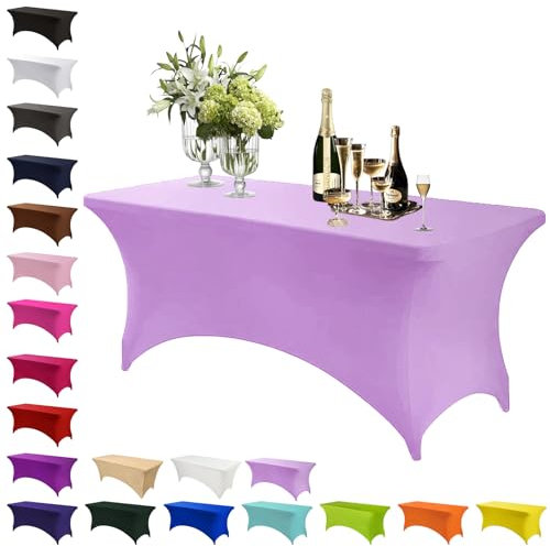Spandex Stretch Tischdecke Helles Lila,6FT Hohem Elastik Waschbare und knitterfreie rechteckige Stretch Tischdecke,Elastische Tischdecken für Geburtstags,Hochzeit,Weihnachten,Bankett Tischdekoration