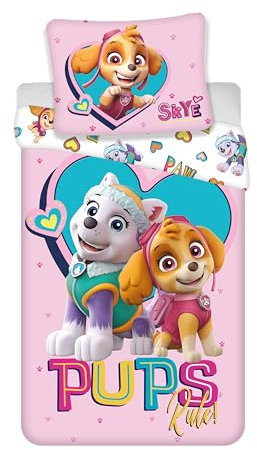 Bettwäsche Dex Paw Patrol mit Stella und Everest, wendbarer Bettbezug 135 x 200 cm + Kissenbezug 80 x 80 cm, 100 % Baumwolle