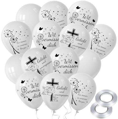 40pcs Weiße Trauer Beerdigung Luftballons,Trauerfeier Latexballons Biologisch,12 Zoll Luftballons für Trauerfeier Beerdigung Begräbnis Jubiläum Gedenken Deko,Wir Vermissen Dich Luftballons 1(40)