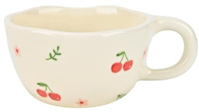 Koythin Tasse à café en céramique, faite à la main, tasse mignonne pour fille et femme, tasse esthétique avec poignée, pour latte, cacao, bureau, maison (fleur de cerisier)
