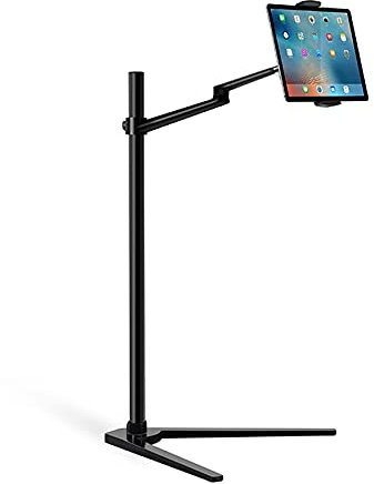 Supporto da pavimentoSupporto da Pavimento Multifunzione per Tablet PC/Smartphone da 4-14 Pollici Supporto Regolabile in Altezza/angolazione, Girevole, con Braccio Singolo